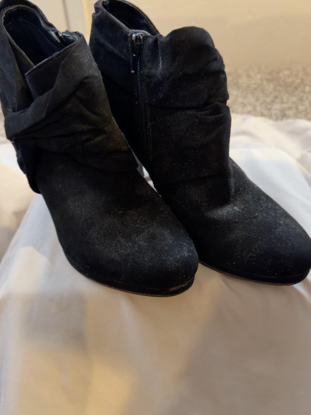 Fergie Black Suede-Look Folded Ankle Booties